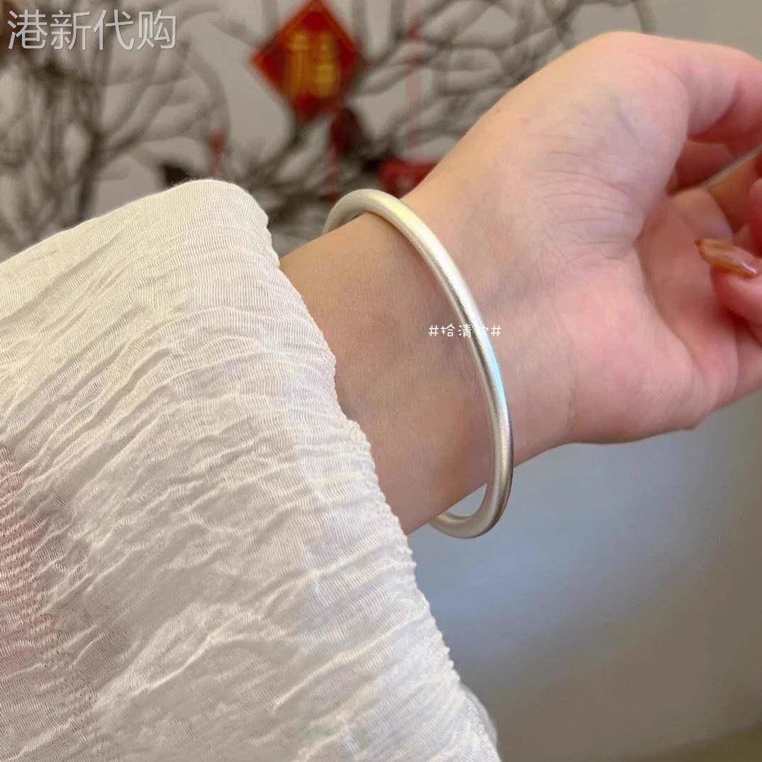 古法银手镯女纯银9999足银传承素圈闭口实心银镯子简约年轻款百搭