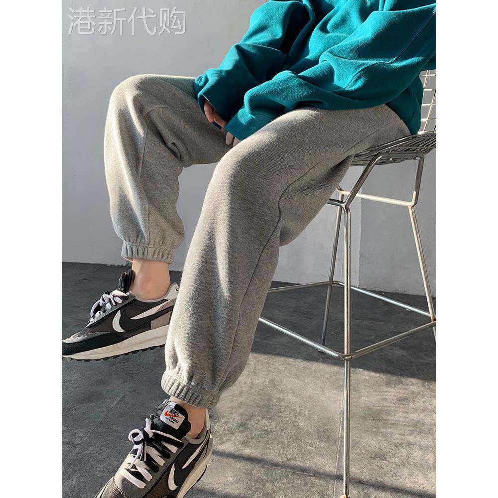 灰色运动裤子女裤2025新款显瘦春秋冬加绒休闲宽松束脚卫裤小个子