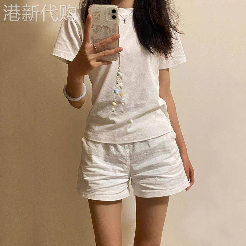 白色短裤女夏季薄款2026新款高腰宽松显瘦休闲工作服阔腿A字热裤