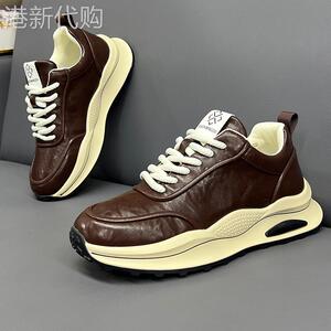 ZaSaFran！男鞋2026新款夏季百搭运动休闲鞋老爹鞋真皮耐磨慢跑鞋