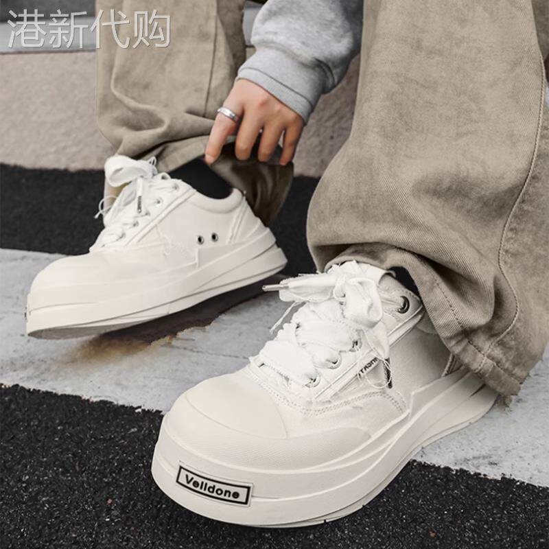 Houston Shoes!新款春季透气帆布鞋男厚底毛须绷带大头小众板鞋