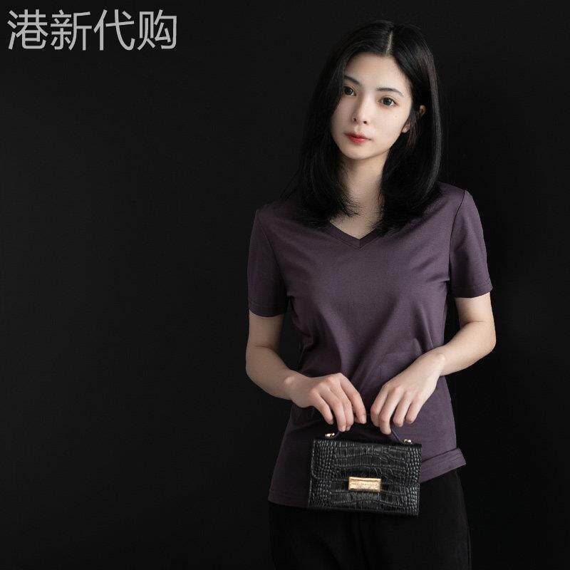 短袖t恤女2026年新款夏季纯棉宽松V领短款半袖显瘦纯色丝光棉上衣
