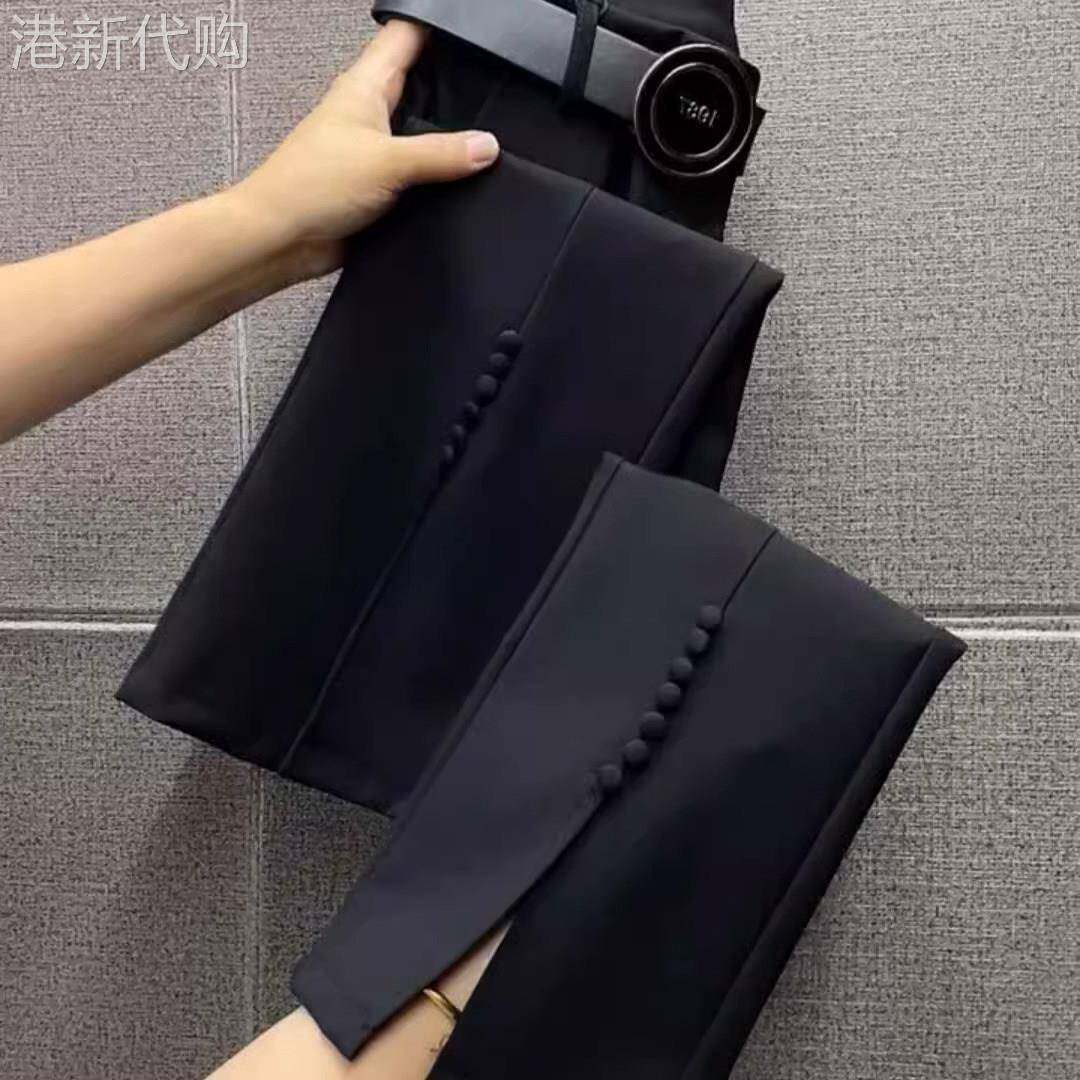 黑色西装裤女夏季薄款2025新款高腰直筒显瘦小个子九分开 叉休闲