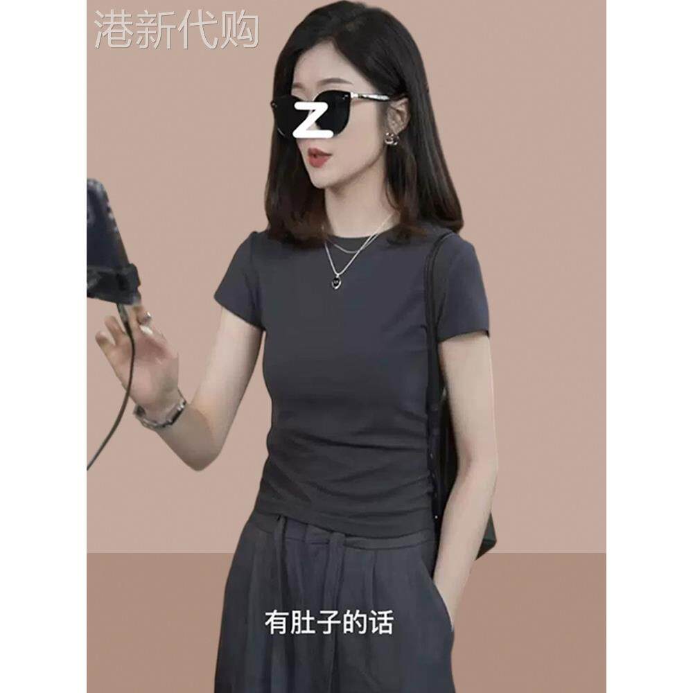 短袖t恤女2025夏季新款气质修身韩版显瘦小个子纯棉休闲短款上衣