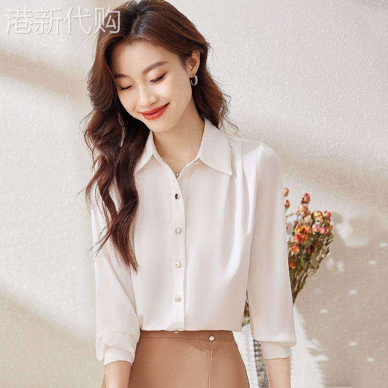 白色雪纺长袖衬衫女春秋新款显瘦小个子职业气质正装衬衫套装工装