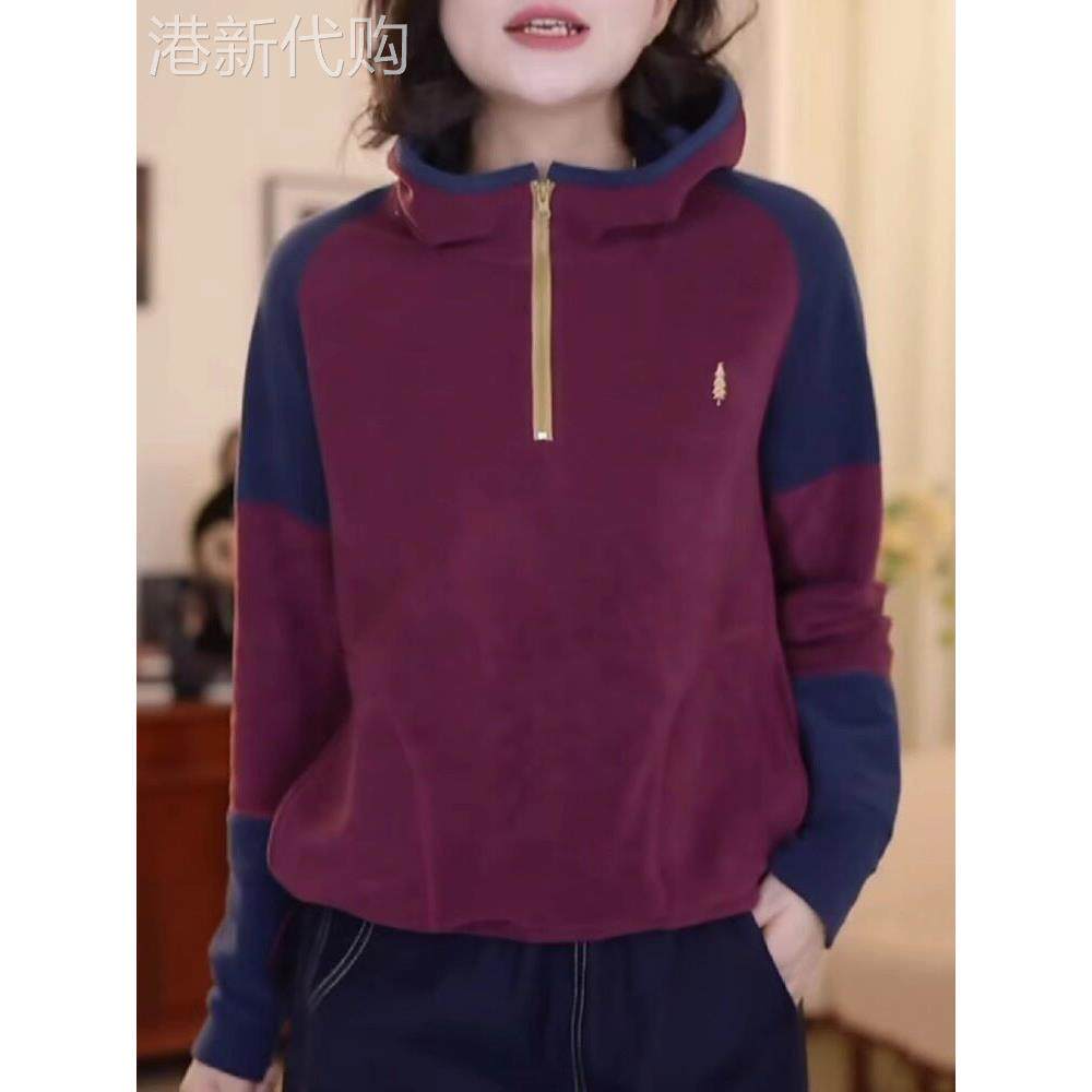 双面奥粒绒连帽卫衣女秋冬2025新款爆款欧货外套时尚减龄洋气上衣