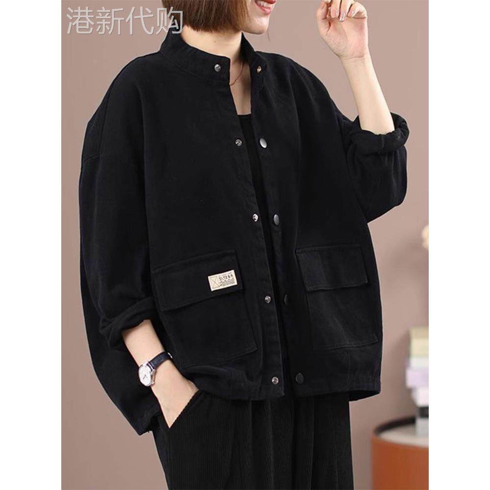 黑色牛仔外套女2025春秋新款宽松显瘦棒球服大码时尚立领夹克上衣