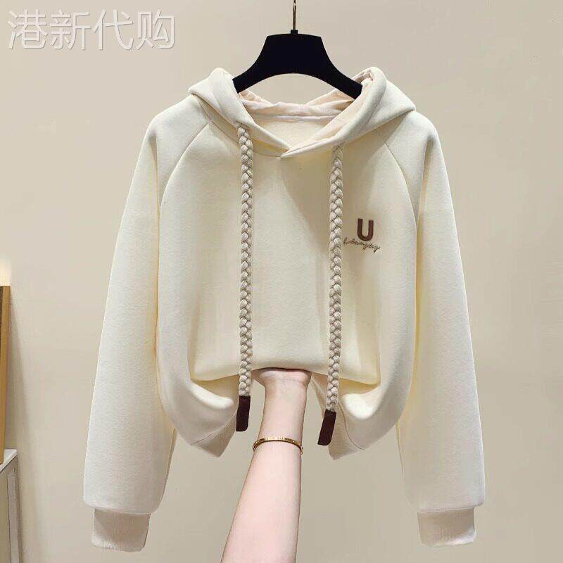 连帽卫衣女秋冬加绒2025新款宽松洋气小个子短款加厚休闲上衣外套