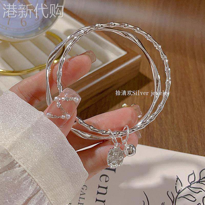 竹节银手镯女纯银9999足银莫比乌斯双环闭口银镯子新中式平安喜乐