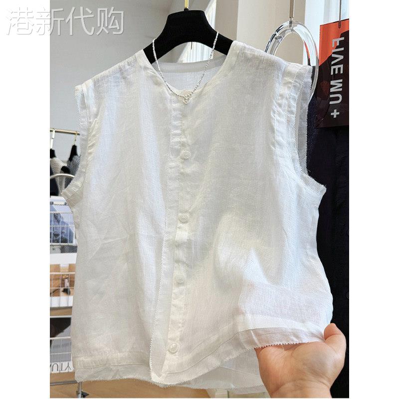 白色棉麻亚麻无袖背心衬衫女夏季2026新款高级感减龄洋派小衫上衣