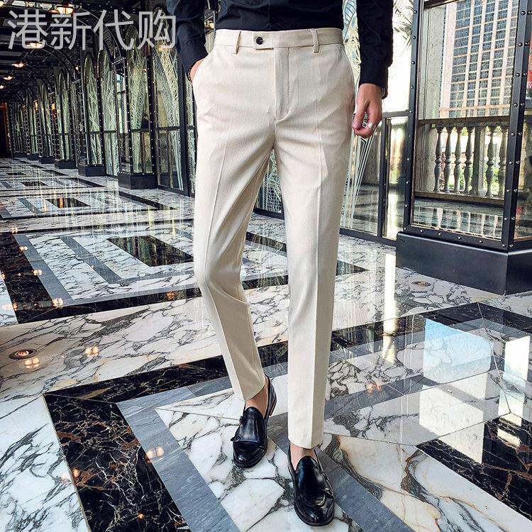 LL男装春夏新款男士韩版修身小脚白色西裤青年休闲西装裤薄款九