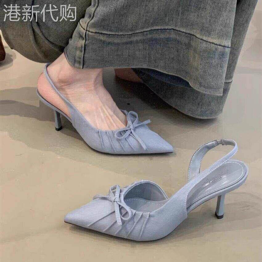 蝴蝶结尖头细跟高跟女鞋2026春夏新款韩版气质包头穆勒鞋凉鞋