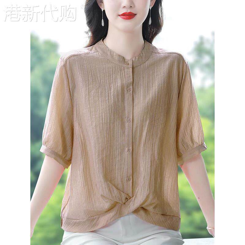 棉麻短袖衬衫女大码夏季薄款2026新款高端气质显瘦亚麻t恤女上衣