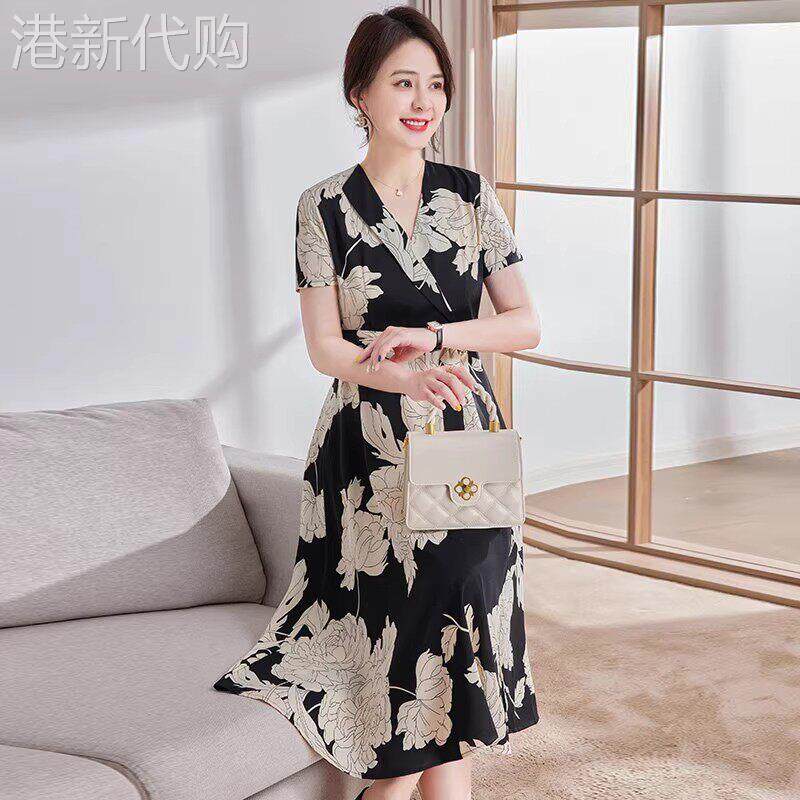 中年妈妈夏装雪纺洋装女士薄款2026新款宽松大尺码洋派优雅长裙子