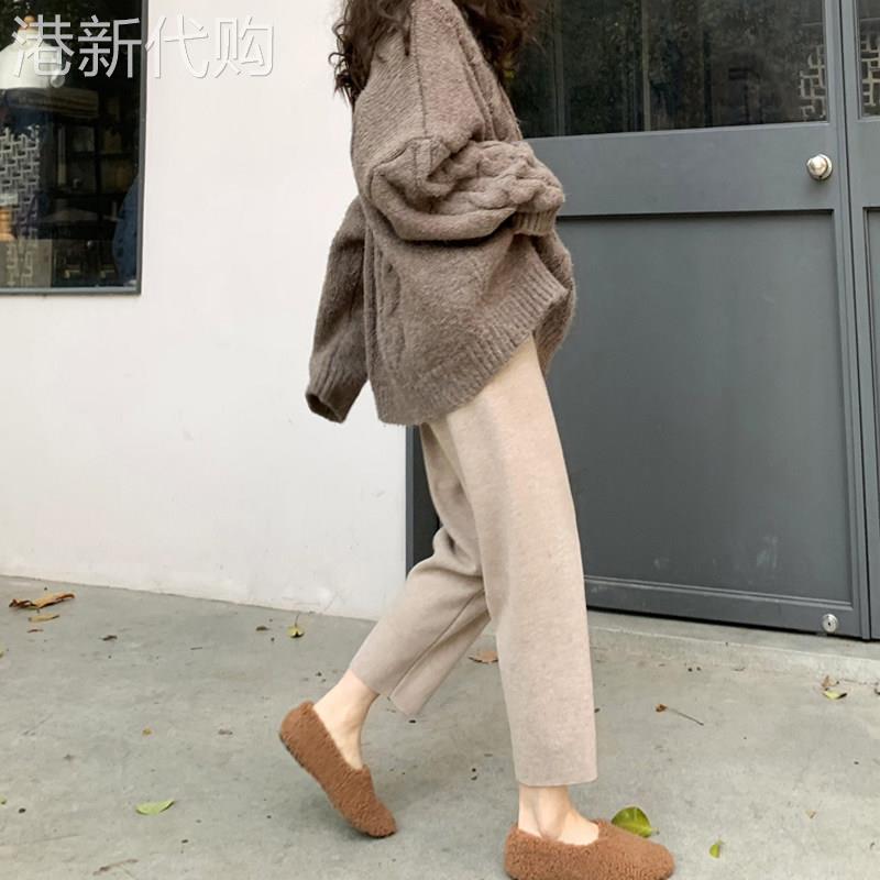 针织奶奶裤女春秋新款高腰宽松直筒阔腿裤垂感休闲显瘦哈伦萝卜裤