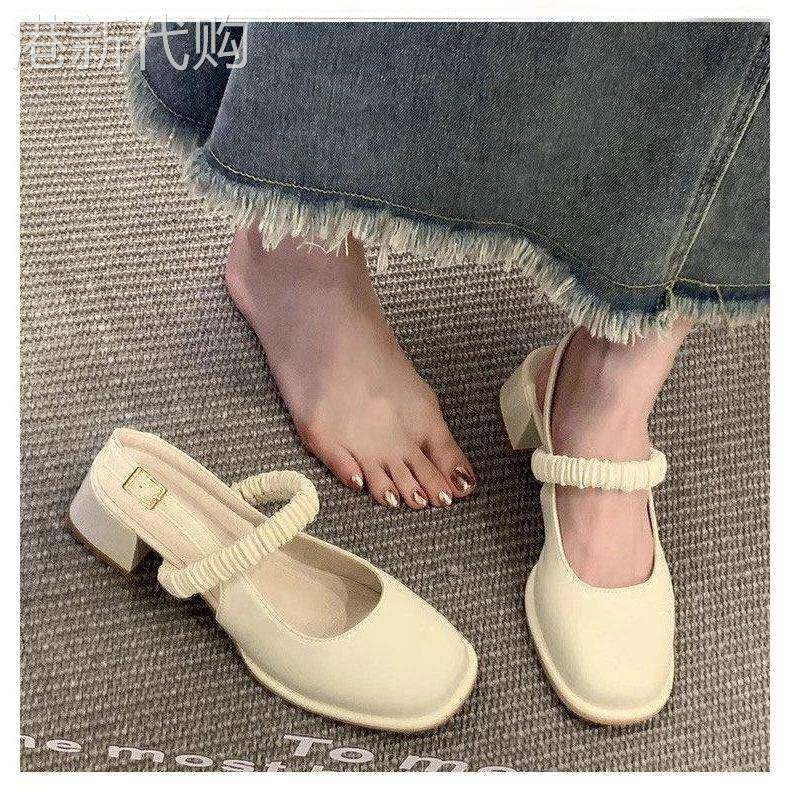 绝美高跟包头凉鞋女2026新款夏季配裙子中跟粗跟一字带玛丽珍单鞋