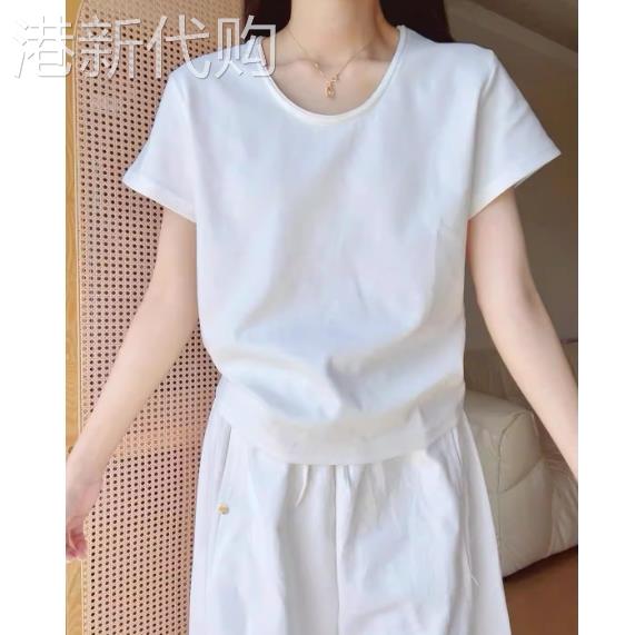 时尚气质U领落肩短袖t恤女夏季休闲短款宽松百搭显瘦体恤薄款上衣图片