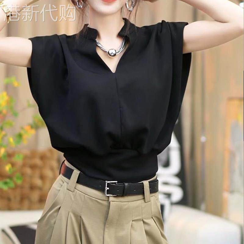 潮牌无袖T恤女士夏季设计感V领收腰气质修身百搭韩版短款背心上衣