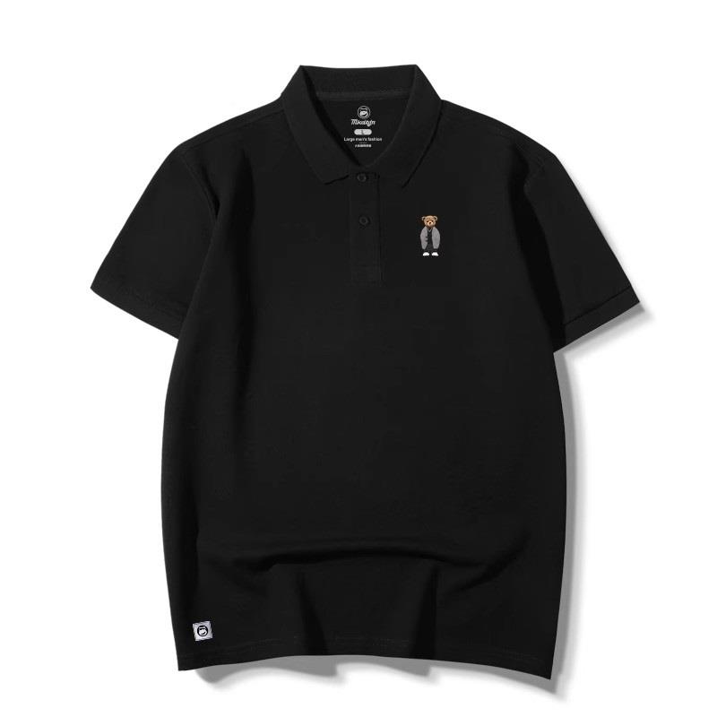 香港潮牌高端polo衫男短袖保罗t恤大码男装胖子翻领宽松黑色半袖