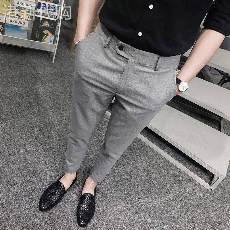 LL男装痞帅裤子男士九分裤百搭修身小脚西装裤韩版潮流休闲小西裤