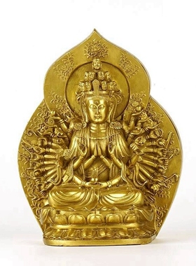全黄铜千手观音佛像摆件客厅家用佛像保观世音菩萨铜像工艺品中式