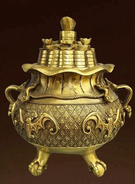 全铜工艺品五福香炉鼎摆件存钱罐