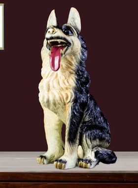 全铜工艺品中式彩绘狼狗摆件