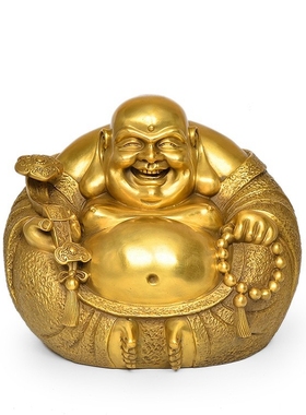 纯铜如意弥勒佛摆件客厅汽车装饰