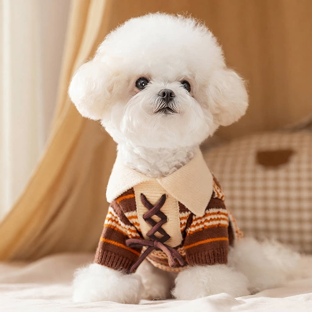 宠物衣服秋冬季翻领针织条纹毛衣外出小型犬小狗比熊泰迪狗狗衣服