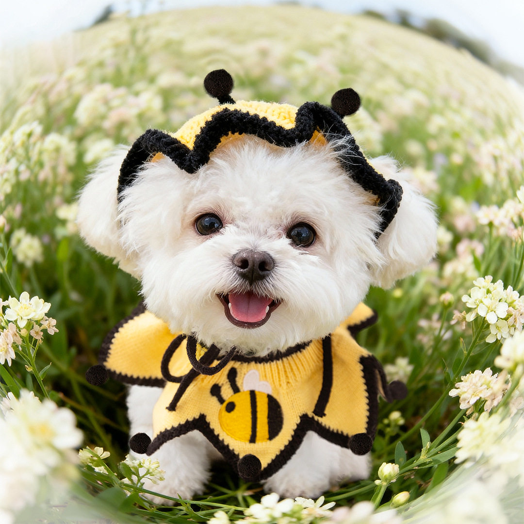 神经猫黄色针织帽子项圈套装小型犬猫咪新年外出配饰宠物衣服