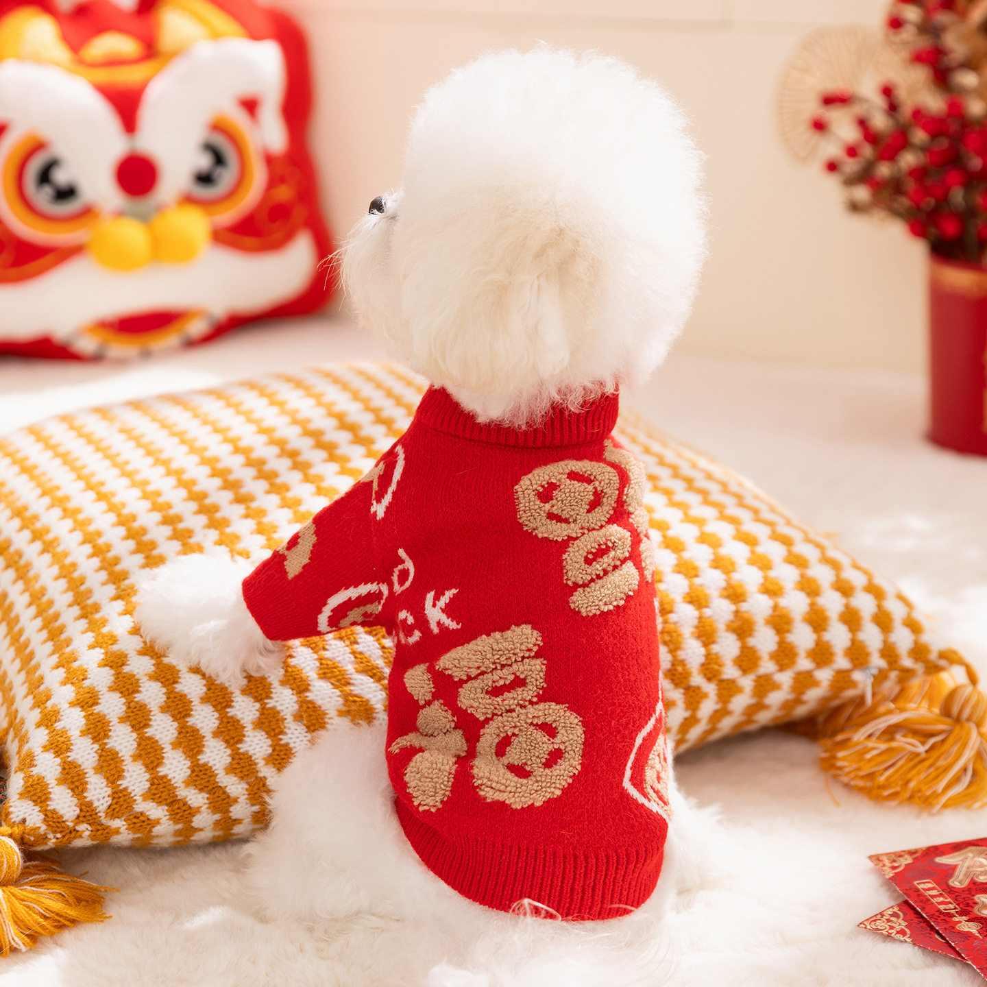 狗狗秋冬季中小型犬泰迪福禄满满新年两脚毛衣猫咪福气宠物狗衣服