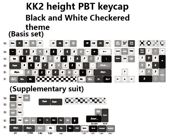 DNDKB 기계식 키보드 승화 PBT 키캡 MDA DSA XDA 오리지널 흑백 격자 무늬 키캡