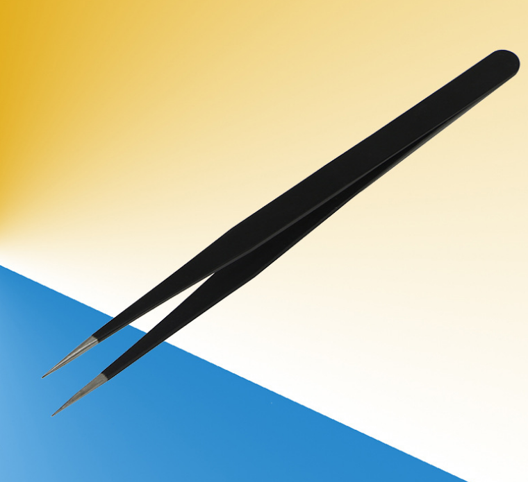 不锈钢镊子黑色防静电镊子厚度1.5mm尖镊子弯镊子