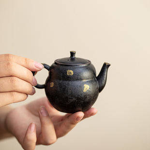 黑陶茶壶家用创意个性日式陶瓷泡茶功夫茶具粗陶洒金葫芦壶泡茶器