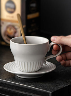 粗陶咖啡杯碟套装组中式复古手冲拉花杯艺术水杯陶瓷下午茶杯子