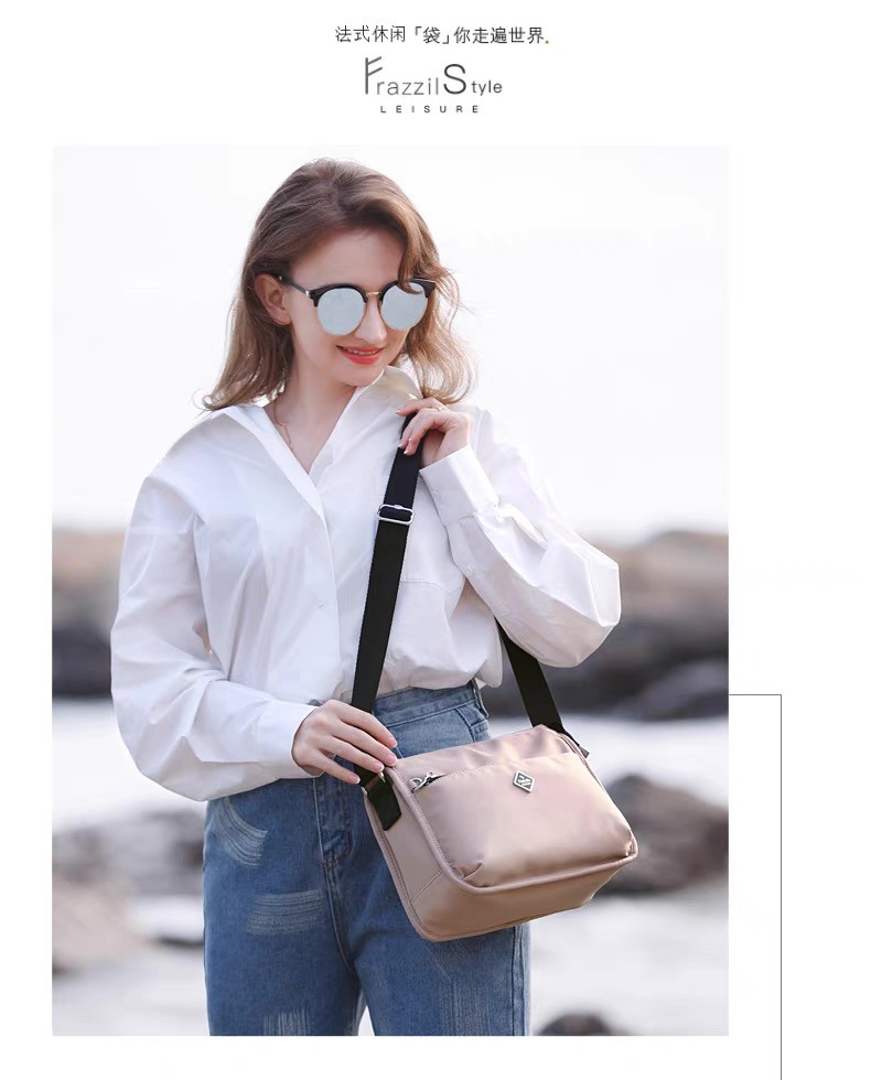 Frazzil/法姿新款斜挎包女黑色尼龙布包轻便妈妈单肩包百搭小方包