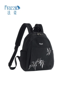 Frazzil/法姿复古双肩包女刺绣竹叶轻便多层旅行背包时尚百搭小包