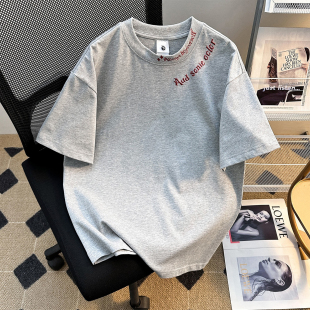 情侣装 SANYI重工刺绣美式 夏季 t恤男款 设计感小众上衣 潮牌圆领短袖