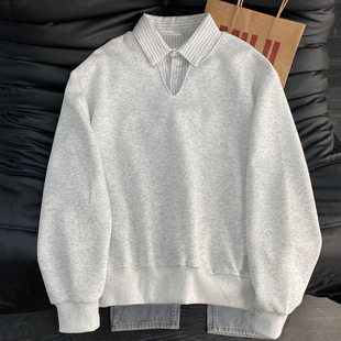 SANYI早春假两件衬衫内搭卫衣男生长袖上衣新款打底衫休闲通勤男