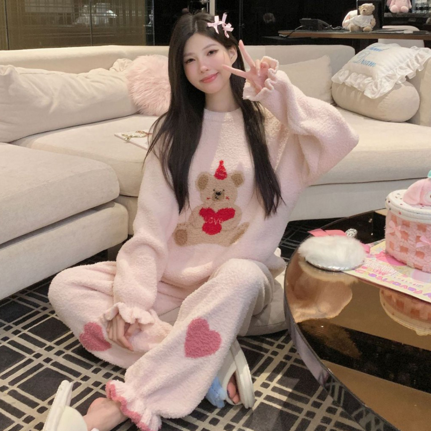 2025新款半边绒加绒卡通睡衣女冬