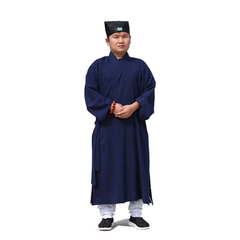 道家用品竹节麻衣服道士服装男女道服道袍长褂长袍道袍黑色藏青