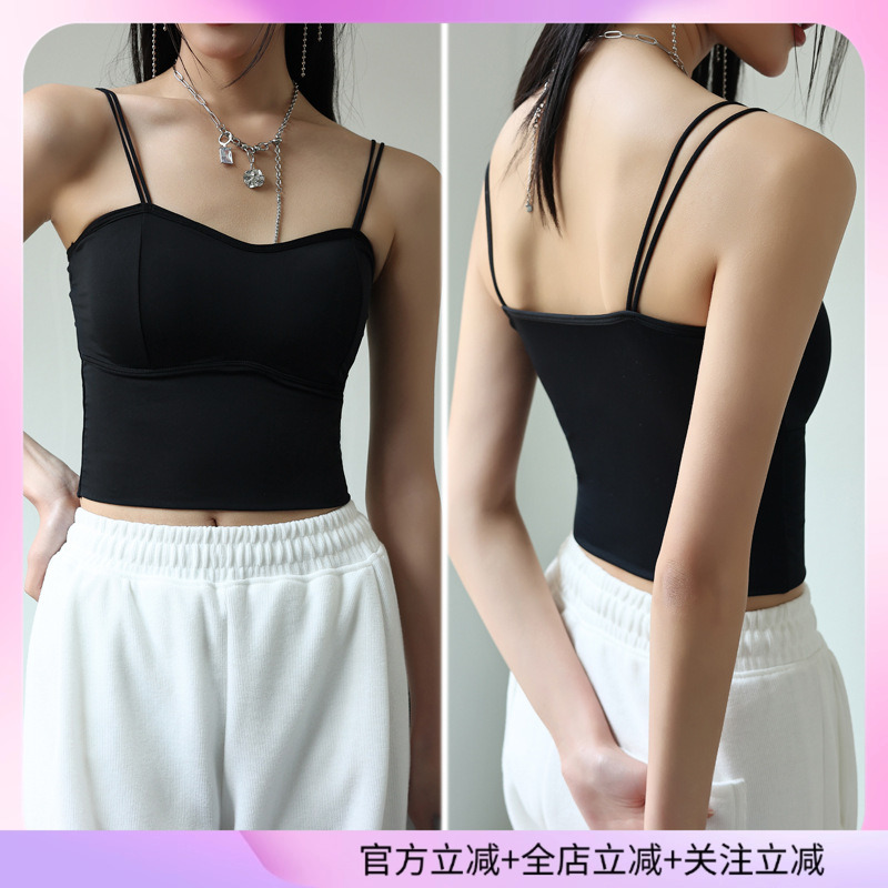 黑色美背带胸垫背心女内搭2025夏季新款无袖短款吊带抹胸上衣打底