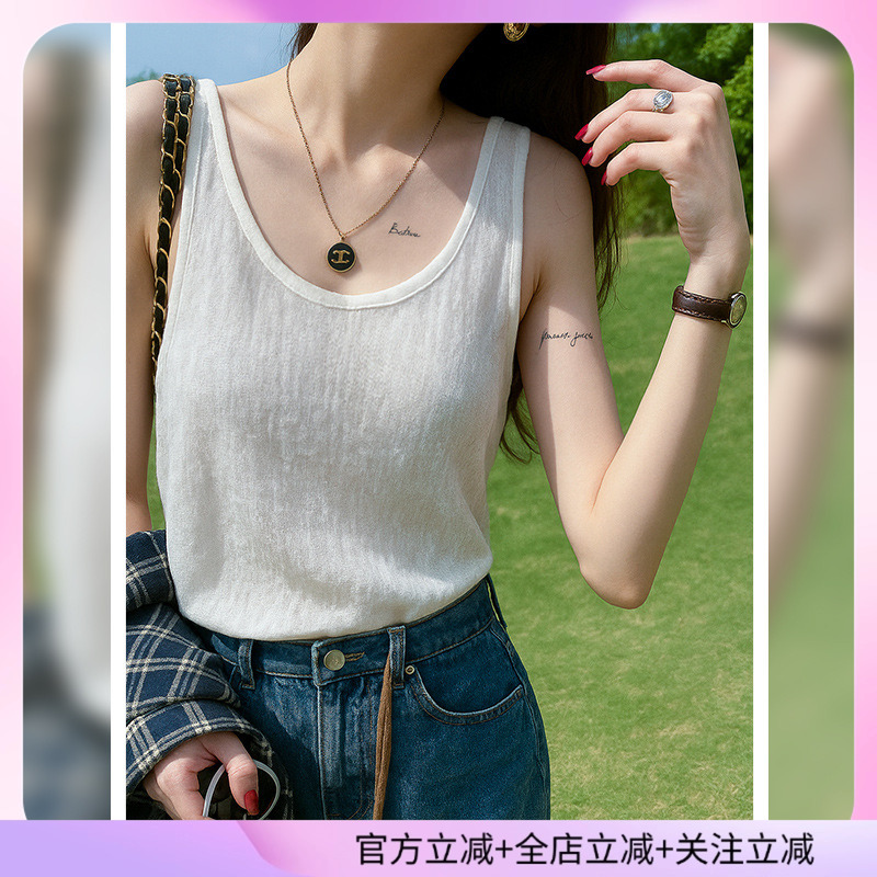白色棉麻冰丝吊带背心女内搭2025夏季超火薄款宽松打底小上衣外穿