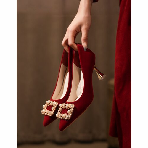 红色秀禾婚鞋女2026新款新娘鞋子