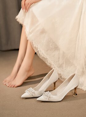 法式高跟鞋女秀禾婚纱两穿婚鞋