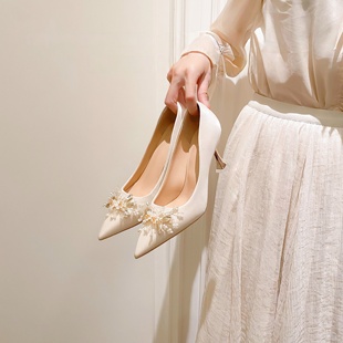 法式气质高跟鞋女2026新款主婚纱新娘鞋鞋女配旗袍日常可穿伴娘鞋