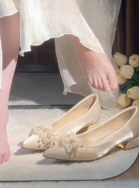 水钻法式平底结婚鞋女新娘伴娘鞋
