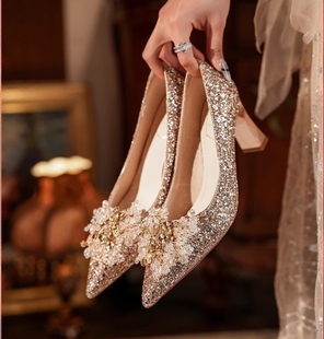 礼服伴娘鞋 法式 高级感水晶单鞋 女 绝美婚纱主婚鞋 日常两穿高跟鞋
