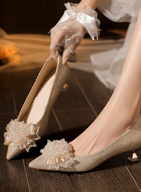 3cm低跟法式结婚鞋女主婚纱两穿不累脚新娘鞋日常可穿矮跟礼服鞋