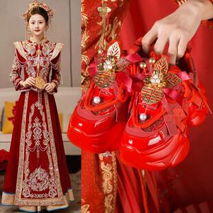 红色婚鞋配秀禾婚纱两穿神器松糕鞋增高8.5cm新娘鞋女高级敬酒鞋